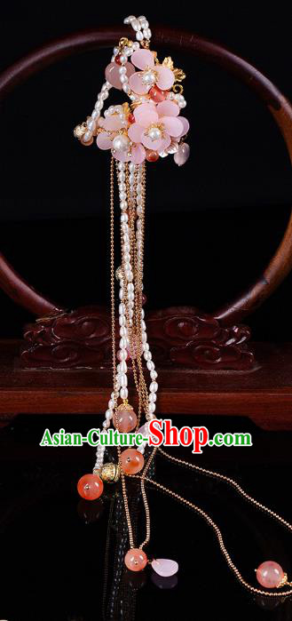 Chinese Classical Hanfu Pearls Tassel Waist Accessories Ancient Princess Pink Flowers Belt Pendant Chinese Classical Hanfu Pearls Tassel Waist Accessories Ancient Princess Pink Flowers Belt Pendant