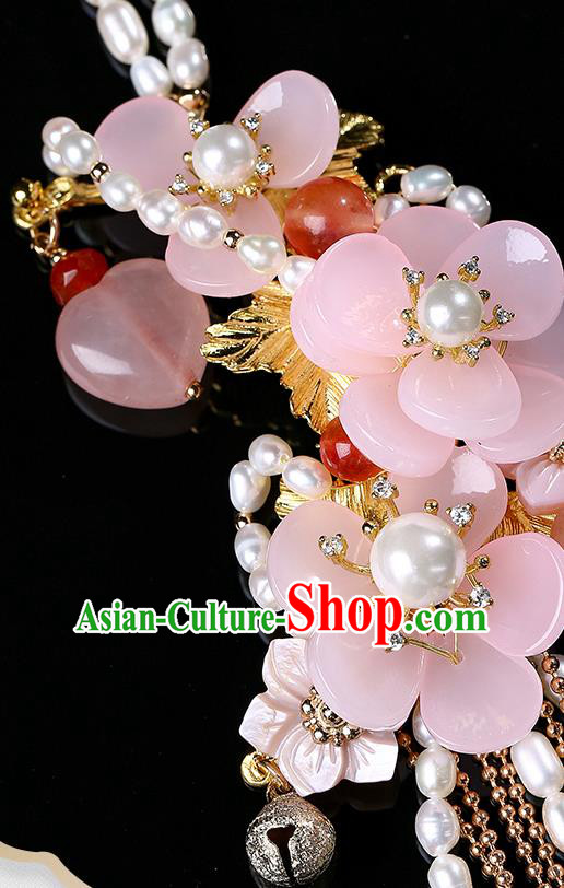 Chinese Classical Hanfu Pearls Tassel Waist Accessories Ancient Princess Pink Flowers Belt Pendant Chinese Classical Hanfu Pearls Tassel Waist Accessories Ancient Princess Pink Flowers Belt Pendant