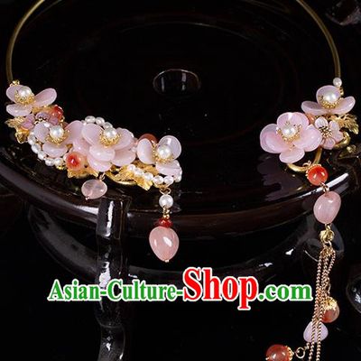 Chinese Handmade Pearls Necklet Classical Jewelry Accessories Ancient Hanfu Pink Flower Necklace for Women