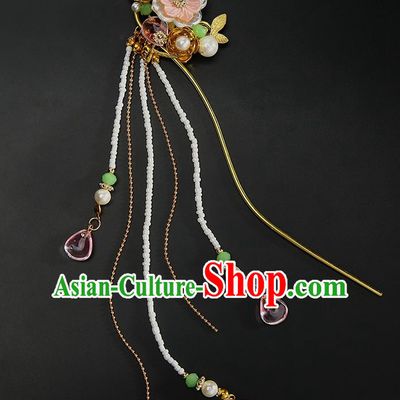 Chinese Classical Beads Tassel Hair Clip Hanfu Hair Accessories Handmade Ancient Princess Shell Flower Hairpins for Women