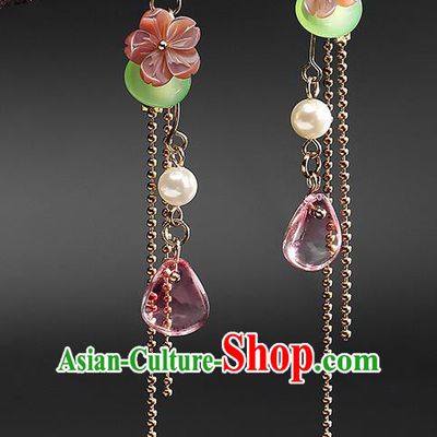 Handmade Chinese Red Flower Ear Accessories Classical Eardrop Ancient Women Hanfu Long Tassel Earrings