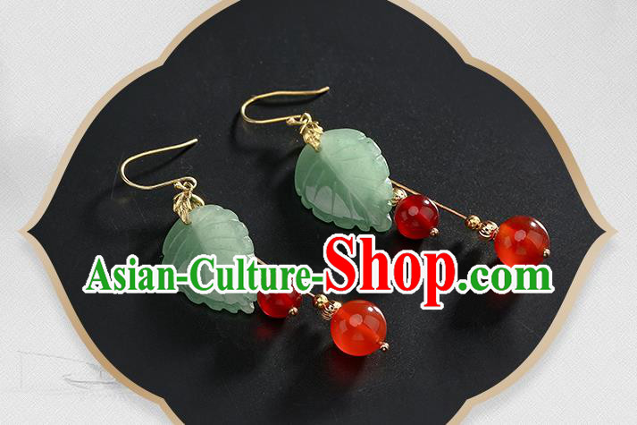 Handmade Chinese Bride Ear Accessories Classical Eardrop Ancient Women Hanfu Green Leaf Earrings Handmade Chinese Bride Ear Accessories Classical Eardrop Ancient Women Hanfu Green Leaf Earrings