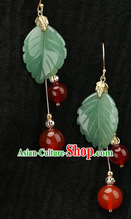Handmade Chinese Bride Ear Accessories Classical Eardrop Ancient Women Hanfu Green Leaf Earrings Handmade Chinese Bride Ear Accessories Classical Eardrop Ancient Women Hanfu Green Leaf Earrings