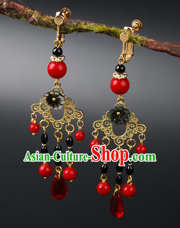 Handmade Chinese Black Flower Ear Accessories Classical Eardrop Ancient Women Hanfu Tassel Earrings Handmade Chinese Black Flower Ear Accessories Classical Eardrop Ancient Women Hanfu Tassel Earrings