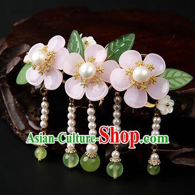 Chinese Classical Song Dynasty Beads Tassel Hair Claw Hanfu Hair Accessories Handmade Ancient Princess Flowers Hairpins for Women