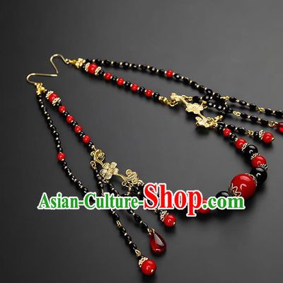 Chinese Classical Black Beads Tassel Eyebrows Pendant Hanfu Hair Accessories Handmade Ancient Princess Hair Clasp for Women