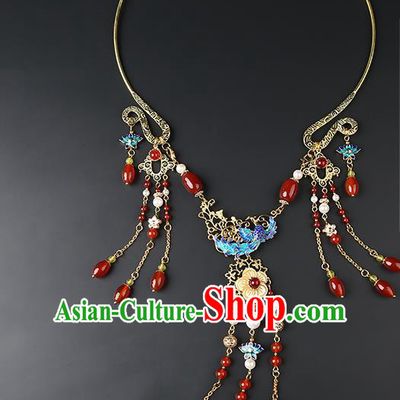 Chinese Handmade Ming Dynasty Necklet Classical Jewelry Accessories Ancient Hanfu Agate Beads Tassel Necklace for Women