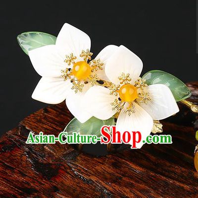 Chinese Classical White Flowers Hair Clip Hanfu Hair Accessories Handmade Ancient Princess Hairpins for Women