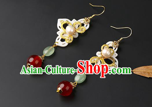 Handmade Chinese Shell Ear Accessories Classical Eardrop Ancient Women Hanfu Jade Bead Earrings Handmade Chinese Shell Ear Accessories Classical Eardrop Ancient Women Hanfu Jade Bead Earrings