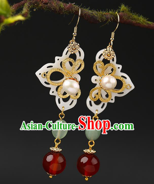 Handmade Chinese Shell Ear Accessories Classical Eardrop Ancient Women Hanfu Jade Bead Earrings Handmade Chinese Shell Ear Accessories Classical Eardrop Ancient Women Hanfu Jade Bead Earrings