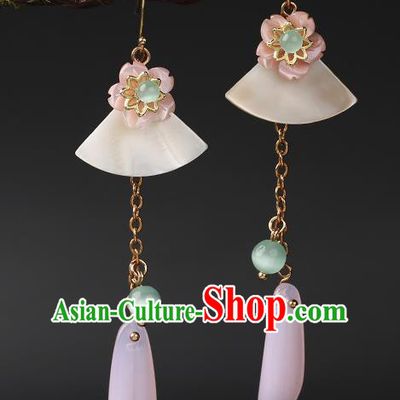 Handmade Chinese Shell Ear Accessories Classical Eardrop Ancient Women Hanfu Jade Earrings