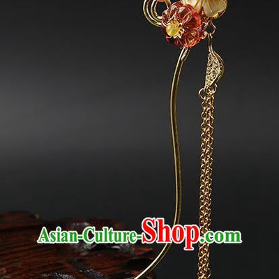 Chinese Classical Golden Tassel Hair Clip Hanfu Hair Accessories Handmade Ancient Princess Plum Blossom Hairpins for Women