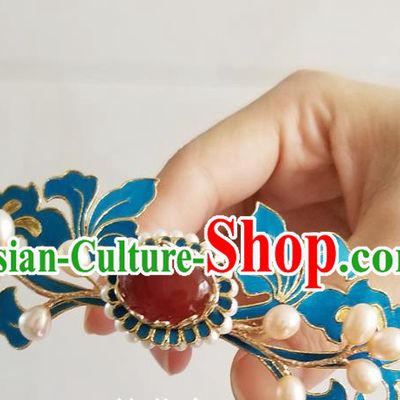 Chinese Classical Agate Hair Crown Hanfu Hair Accessories Handmade Ancient Qing Dynasty Empress Pearls Hairpins for Women