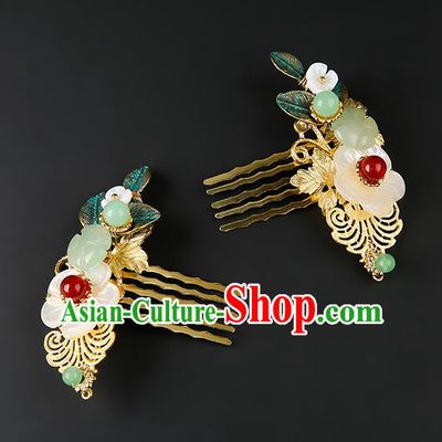 Chinese Classical Shell Hair Combs Hanfu Hair Accessories Handmade Ancient Princess Jade Hairpins for Women
