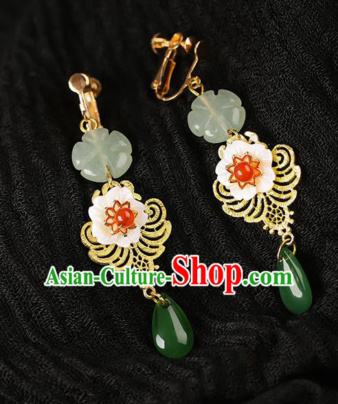 Handmade Chinese Jade Ear Accessories Classical Eardrop Ancient Women Hanfu Golden Earrings Handmade Chinese Jade Ear Accessories Classical Eardrop Ancient Women Hanfu Golden Earrings