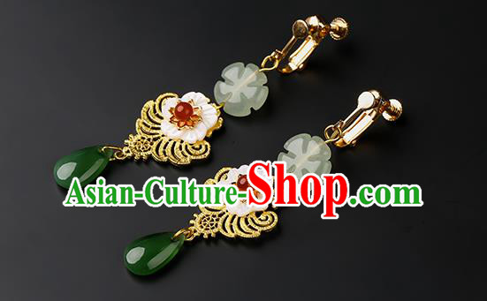 Handmade Chinese Jade Ear Accessories Classical Eardrop Ancient Women Hanfu Golden Earrings Handmade Chinese Jade Ear Accessories Classical Eardrop Ancient Women Hanfu Golden Earrings