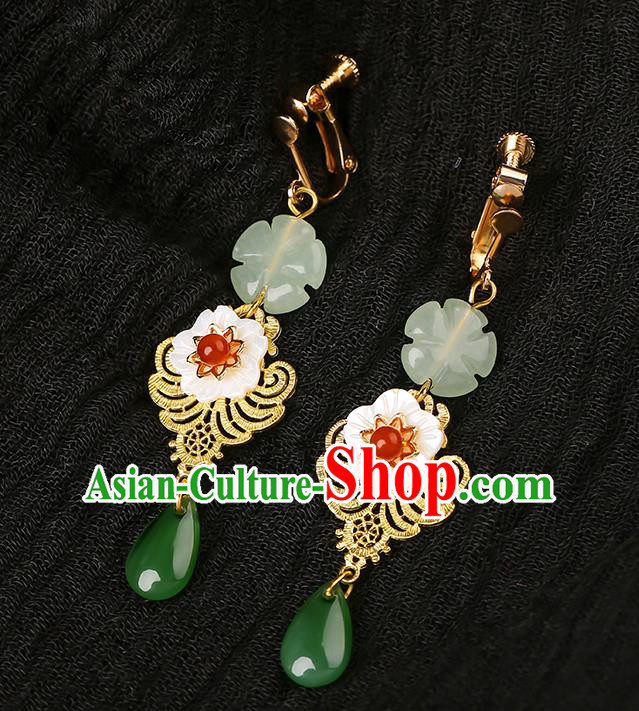 Handmade Chinese Jade Ear Accessories Classical Eardrop Ancient Women Hanfu Golden Earrings Handmade Chinese Jade Ear Accessories Classical Eardrop Ancient Women Hanfu Golden Earrings