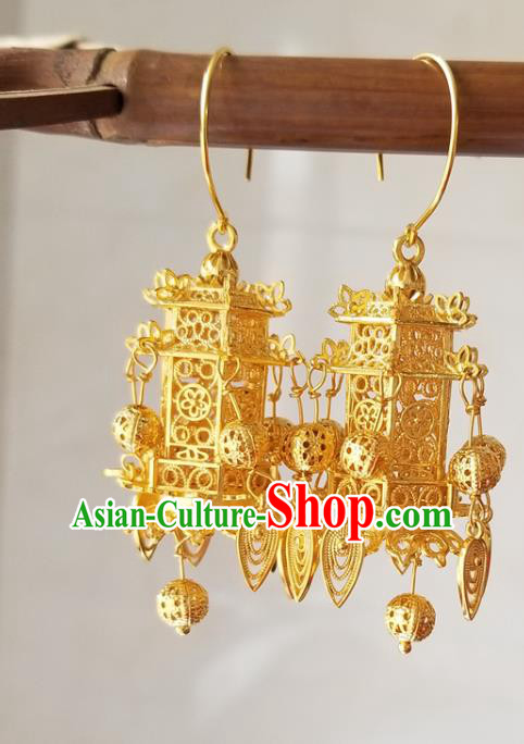 Handmade Chinese Court Woman Ear Accessories Classical Eardrop Ancient Empress Hanfu Golden Earrings Handmade Chinese Court Woman Ear Accessories Classical Eardrop Ancient Empress Hanfu Golden Earrings