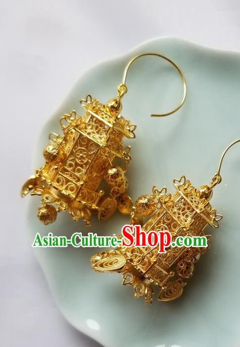 Handmade Chinese Court Woman Ear Accessories Classical Eardrop Ancient Empress Hanfu Golden Earrings Handmade Chinese Court Woman Ear Accessories Classical Eardrop Ancient Empress Hanfu Golden Earrings