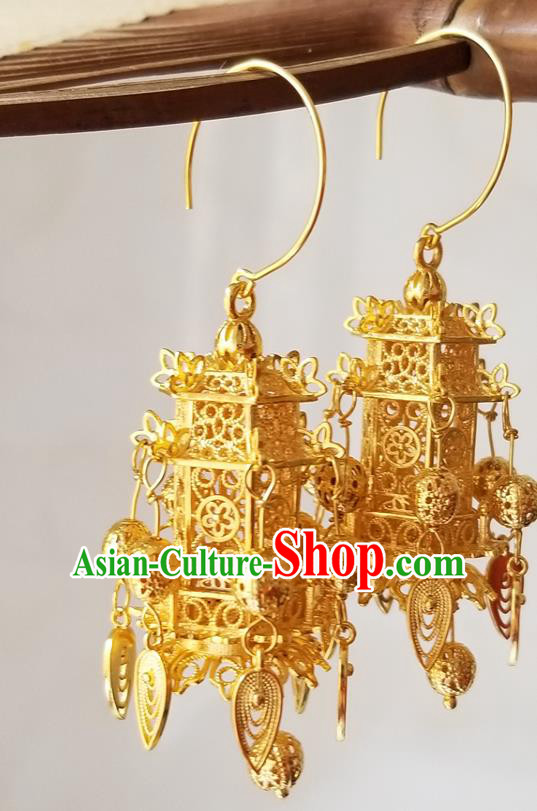 Handmade Chinese Court Woman Ear Accessories Classical Eardrop Ancient Empress Hanfu Golden Earrings Handmade Chinese Court Woman Ear Accessories Classical Eardrop Ancient Empress Hanfu Golden Earrings