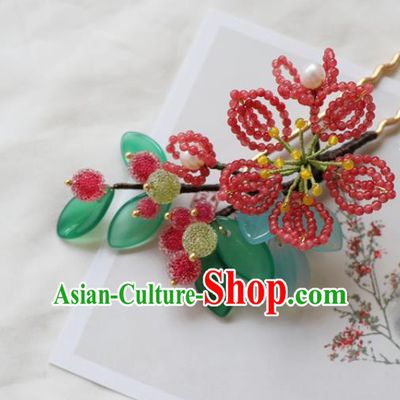 Chinese Classical Beads Flower Hair Clip Hanfu Hair Accessories Handmade Ancient Princess Waxberry Hairpins for Women