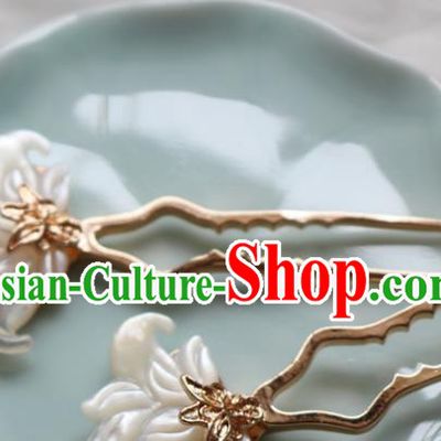 Chinese Classical Shell Lotus Hair Clip Hanfu Hair Accessories Handmade Ancient Princess Golden Hairpins for Women