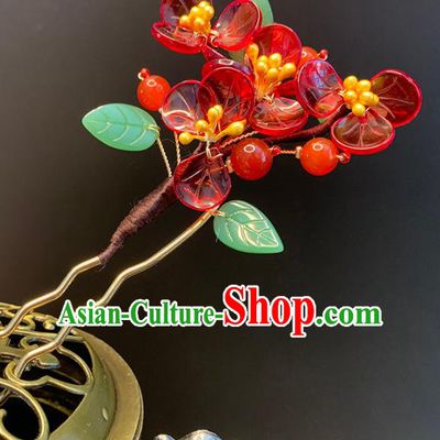 Chinese Classical Cheongsam Hair Clip Hanfu Hair Accessories Handmade Ancient Queen Red Flowers Hairpin for Women