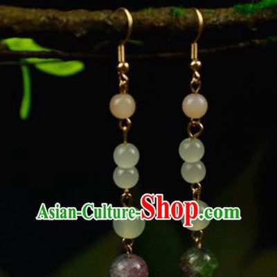 Handmade Chinese Green Beads Ear Accessories Classical Eardrop Ancient Women Hanfu Earrings
