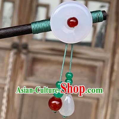 Chinese Classical Cheongsam Jade Ring Hair Clip Hanfu Hair Accessories Handmade Ancient Wood Hairpin for Women
