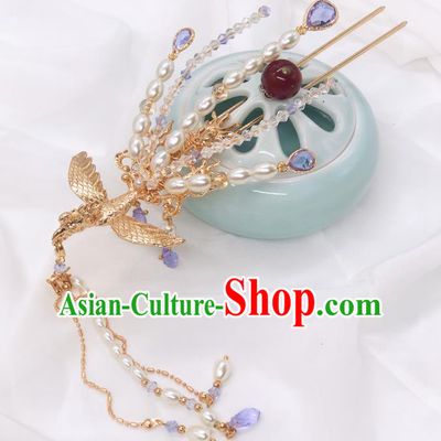 Chinese Classical Court Pearls Tassel Hair Clip Women Hanfu Hair Accessories Handmade Ancient Empress Phoenix Hairpins