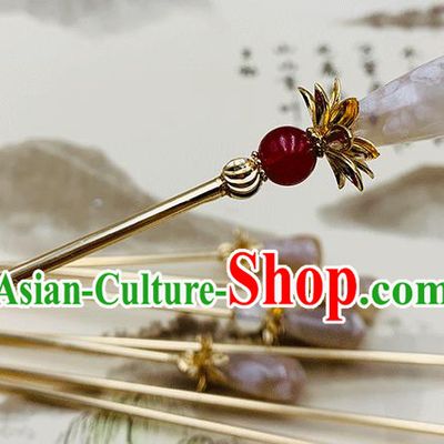 Chinese Classical Tang Dynasty Hair Clip Hanfu Hair Accessories Handmade Ancient Princess Wine Red Bead Hairpin for Women