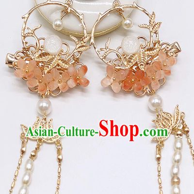 Chinese Classical Pink Fragrans Hair Claws Women Hanfu Hair Accessories Handmade Ancient Princess Tassel Hairpins
