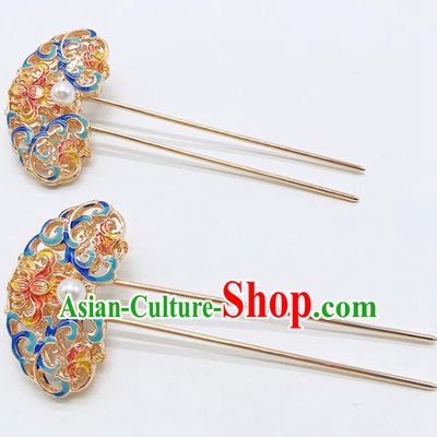 Chinese Classical Blueing Hair Clip Women Hanfu Hair Accessories Handmade Ancient Qing Dynasty Imperial Concubine Hairpins