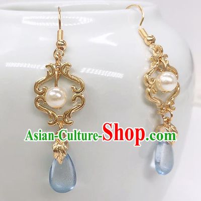 Handmade Chinese Ming Dynasty Golden Ear Accessories Classical Eardrop Ancient Court Women Hanfu Earrings