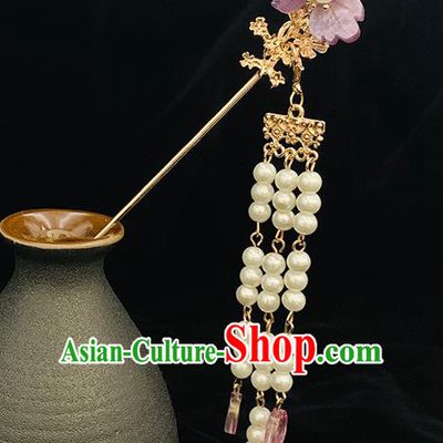 Chinese Classical Lilac Flower Hair Clip Hanfu Hair Accessories Handmade Ancient Princess Beads Tassel Hairpin for Women