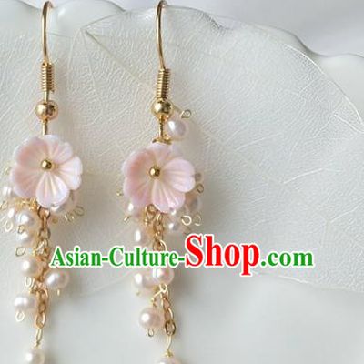 Handmade Chinese Pink Sakura Ear Accessories Classical Eardrop Ancient Women Hanfu Earrings