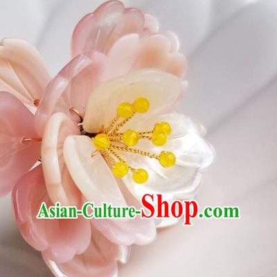Chinese Classical Pink Shell Peony Hair Clip Hanfu Hair Accessories Handmade Ancient Song Dynasty Hairpins for Women