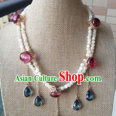 Chinese Handmade Crystal Tassel Necklet Classical Jewelry Accessories Ancient Hanfu Necklace for Women