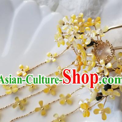 Chinese Classical Yellow Fragrans Hair Clip Hanfu Hair Accessories Handmade Ancient Song Dynasty Tassel Hairpins for Women