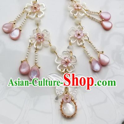 Chinese Handmade Shell Butterfly Necklet Classical Jewelry Accessories Ancient Hanfu Sakura Necklace for Women