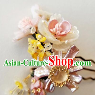 Chinese Classical Pink Chalcedony Hair Comb Hanfu Hair Accessories Handmade Ancient Song Dynasty Flowers Hairpins for Women