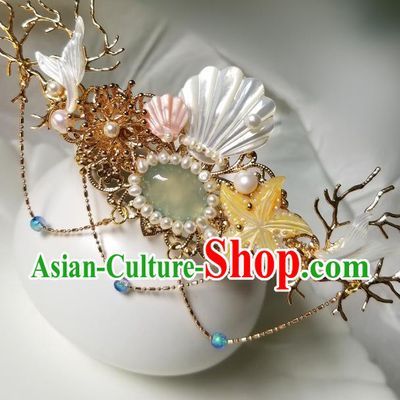 Chinese Classical Pearls Hair Crown Hanfu Hair Accessories Handmade Ancient Song Dynasty Shell Hairpins for Women