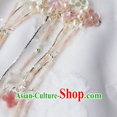 Chinese Classical Shell Flowers Tassel Hair Claw Hanfu Hair Accessories Handmade Ancient Queen Pearls Hairpins for Women