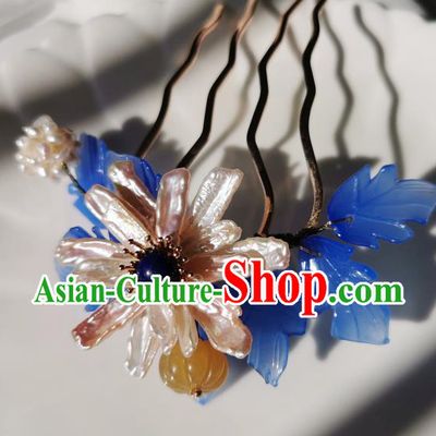 Chinese Classical Epiphyllum Hair Comb Hanfu Hair Accessories Handmade Ancient Song Dynasty Queen Shell Flower Hairpins for Women