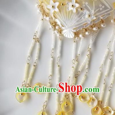 Chinese Classical Shell Fan Hair Claw Hanfu Hair Accessories Handmade Ancient Queen Beads Tassel Hairpins for Women