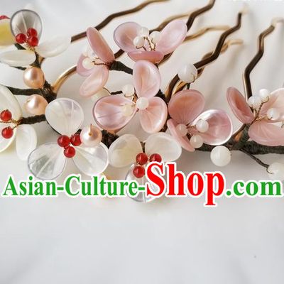 Chinese Classical Pearls Hair Comb Hanfu Hair Accessories Handmade Ancient Queen Shell Flowers Hairpins for Women