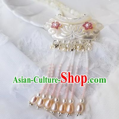 Chinese Classical Shell Lotus Hair Claw Hanfu Hair Accessories Handmade Ancient Queen Pearls Tassel Hairpins for Women