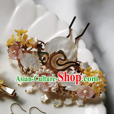 Chinese Classical Shell Rabbit Hair Claw Hanfu Hair Accessories Handmade Ancient Queen Pearls Hairpins for Women