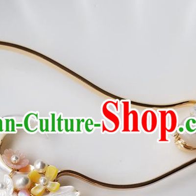Chinese Classical Shell Moon Hair Clip Hanfu Hair Accessories Handmade Ancient Queen Pearls Tassel Hairpins for Women