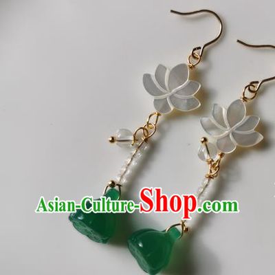 Handmade Chinese Jade Lotus Seedpod Ear Accessories Classical Eardrop Ancient Women Hanfu Shell Earrings